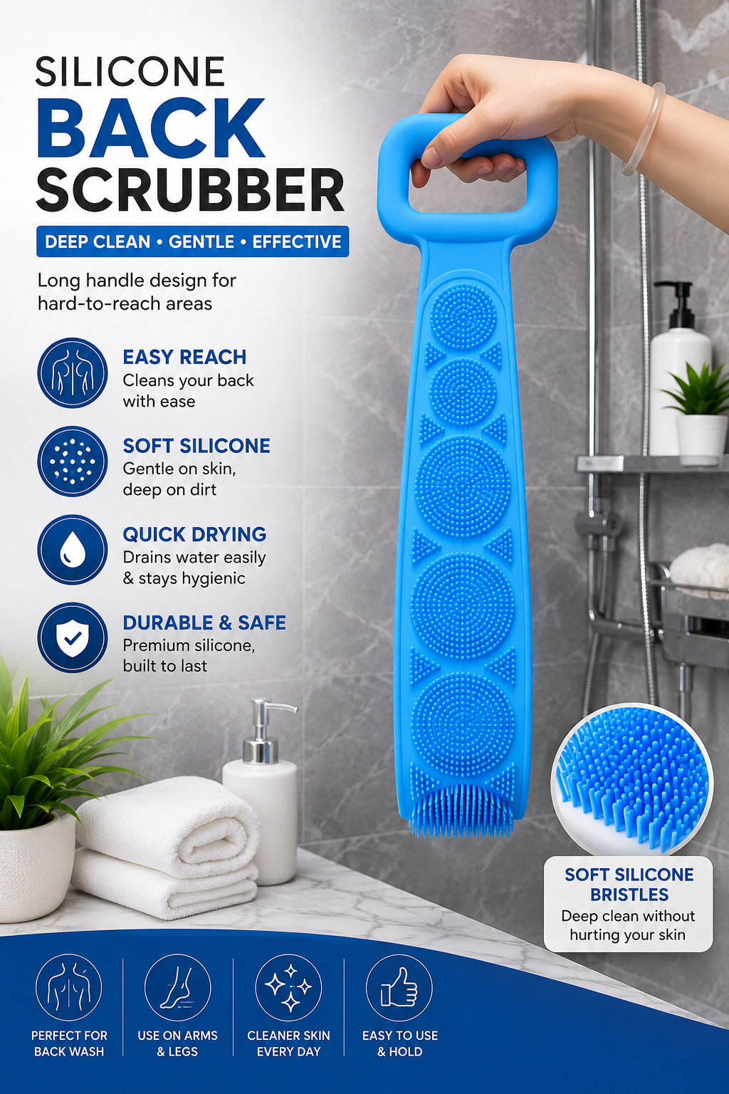 360° Back & Foot Cleaner Scrubber | Easy-Reach Bath Brush