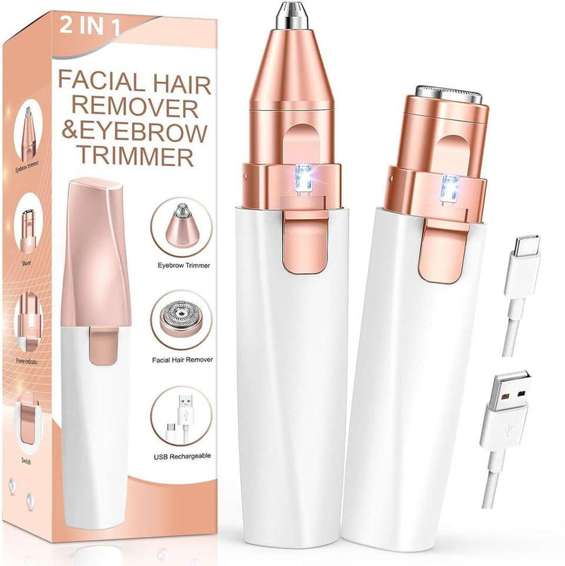 2-in-1 Rechargeable Facial Hair Remover & Eyebrow Trimmer for Women