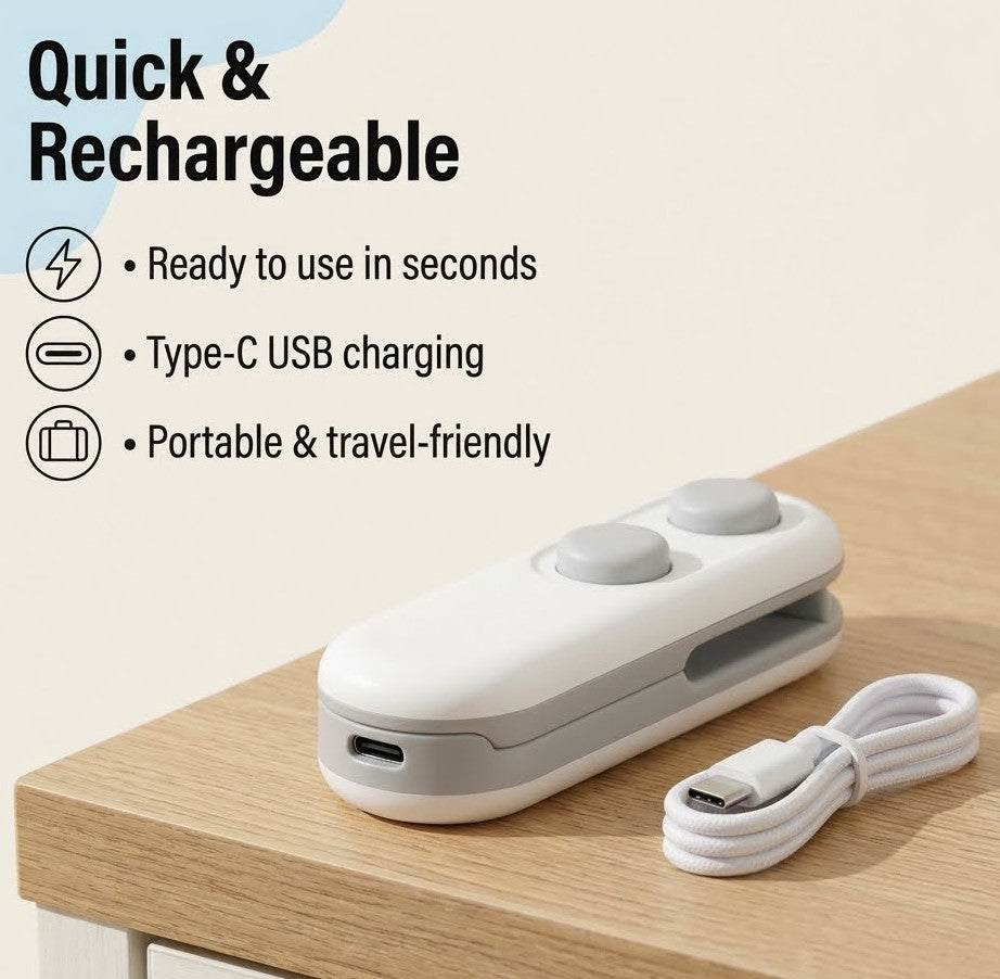 2-in-1 Mini USB Rechargeable Heat Bag Sealer & Cutter for Food Storage